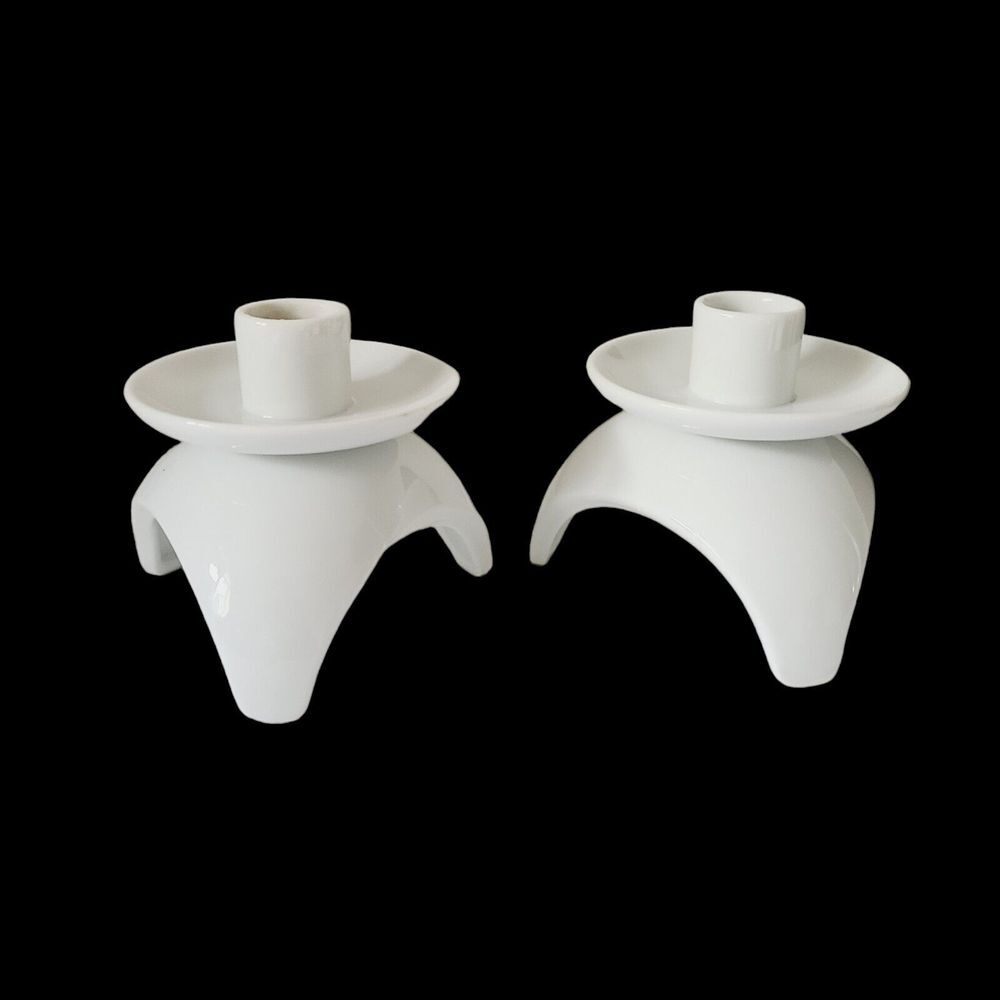 PAIR of Otagiri White Porcelain Tripod Taper Candle Holders  MCM‎ Mid-Century - Picture 2 of 4